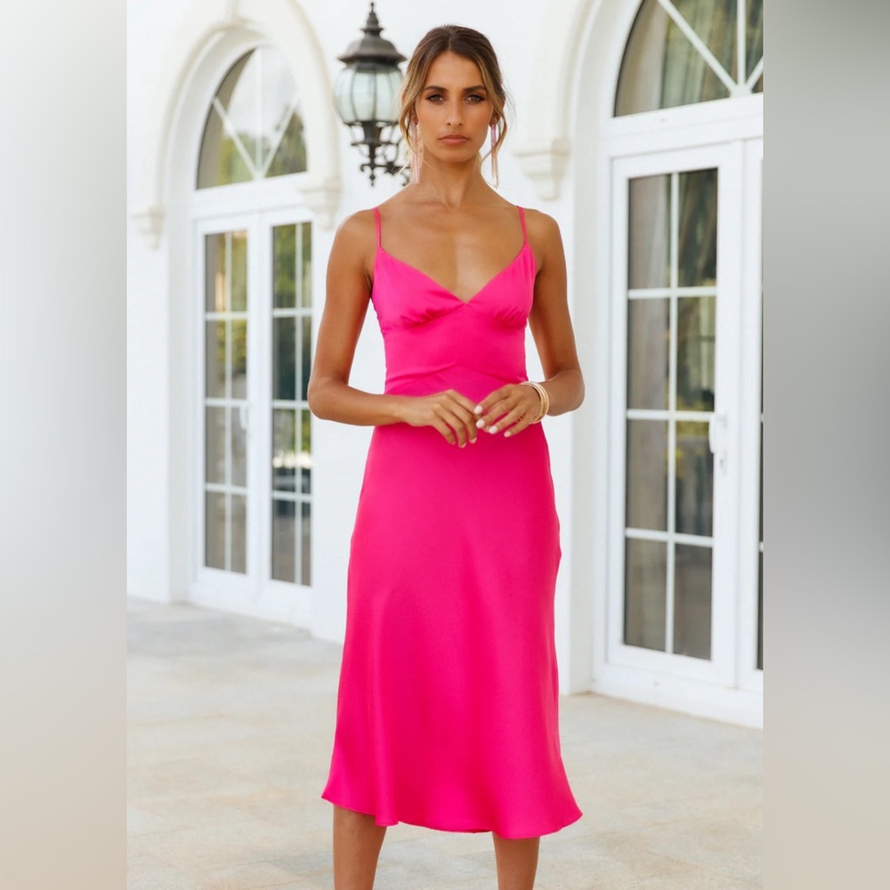 MIDI SATIN DRESS FUCHSIA